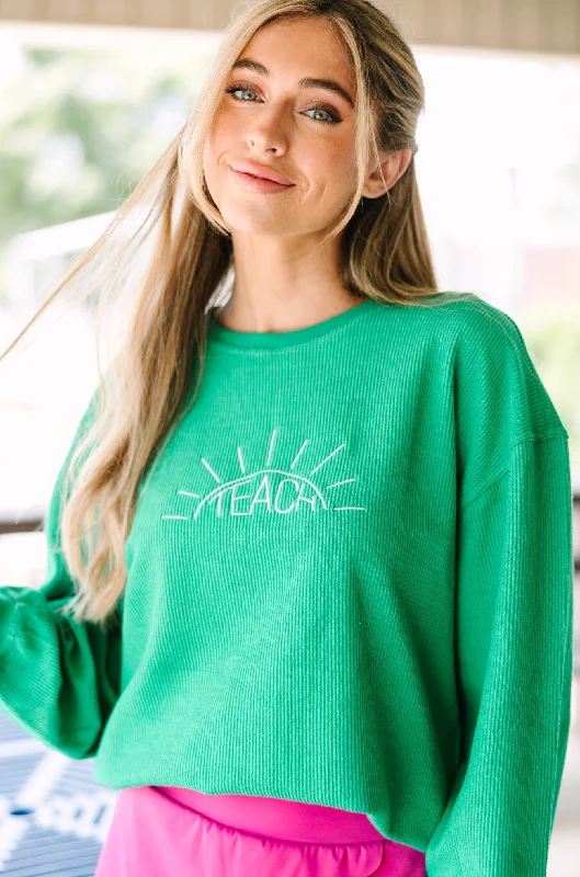 Be The Light Green Embroidered Corded Sweatshirt