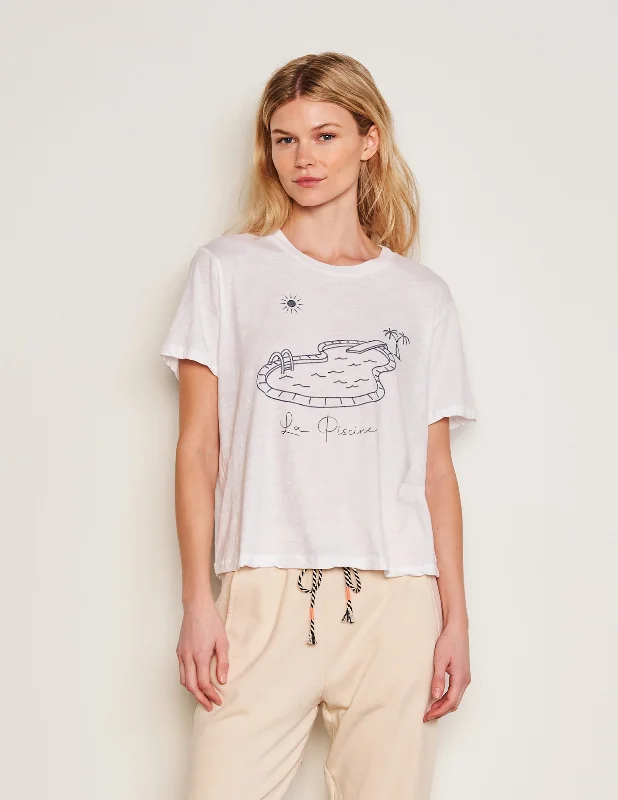 Sundry La Piscine Crew Neck Tee in Optic White