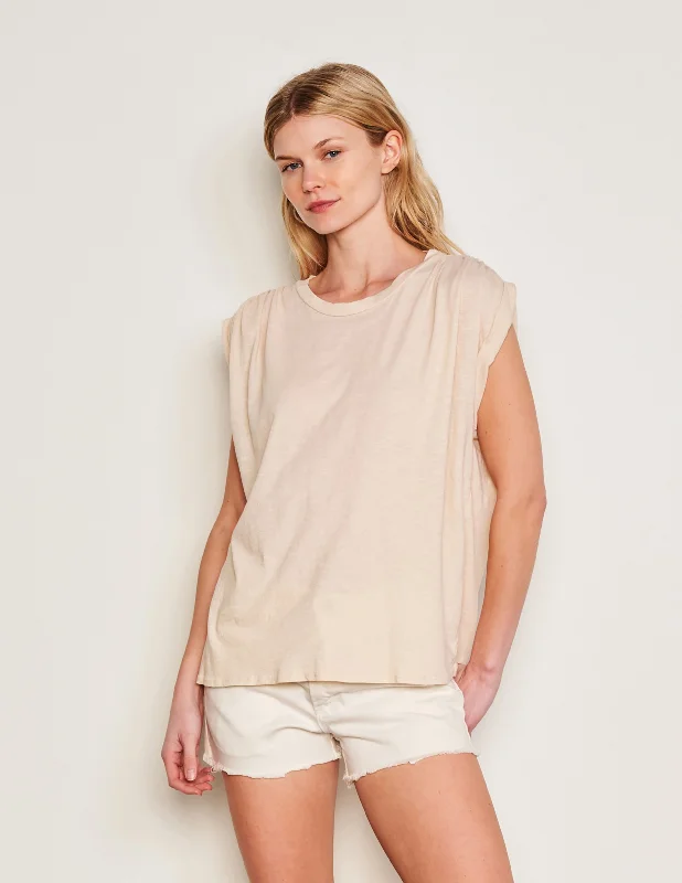 Sundry Shirred Muscle Tee in Natural Ivory