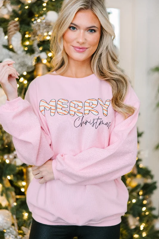 Tis The Season Pink Graphic Corded Sweatshirt