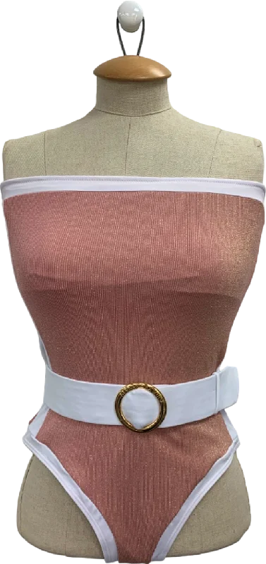 Alexandra Miro Pink Off-Shoulder Belted Swimsuit UK S