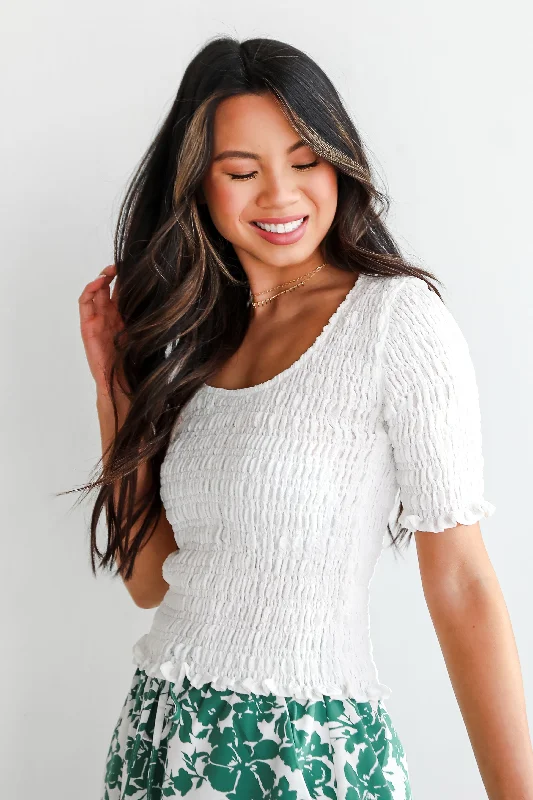 FINAL SALE - Dreamy Approach White Smocked Crop Top