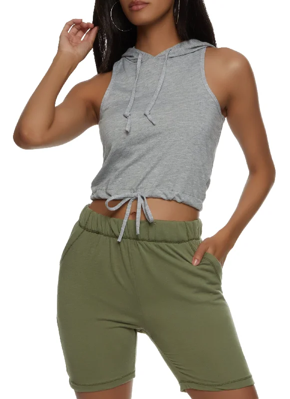 Hooded Drawstring Cropped Tank Top