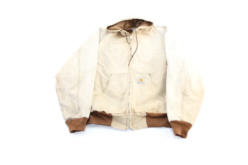 Carhartt Logo Patch Light Tan Hooded Zip Up Jacket