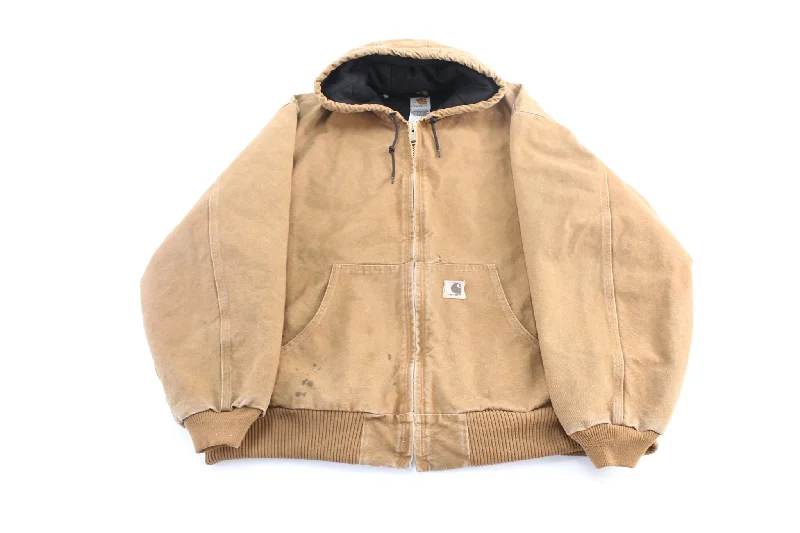 Carhartt Logo Patch Tan Hooded Zip Up Jacket