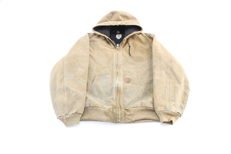 Carhartt Logo Patch Tan Hooded Zip Up Jacket