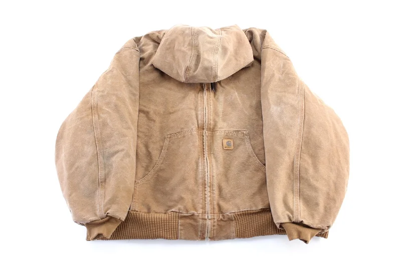 Carhartt Logo Patch Tan Hooded Zip Up Jacket