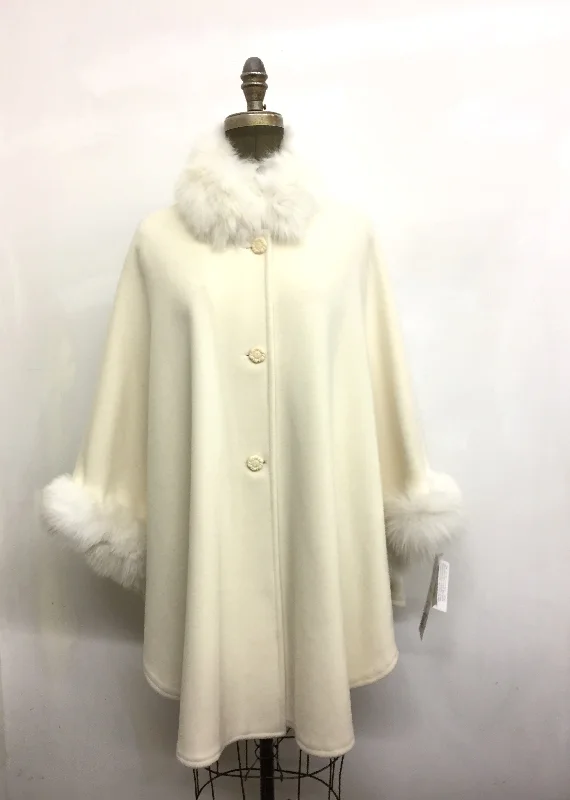 Ava Fur Collar Cape - Cashmere & Wool Blend - Genuine Fox Trim