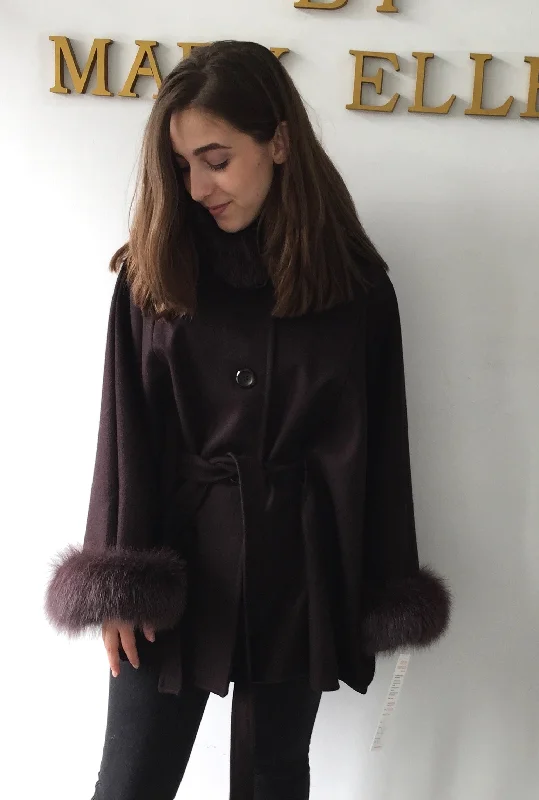 Maria Belted Cape  -  Cashmere & Wool Blend - Fox Trim