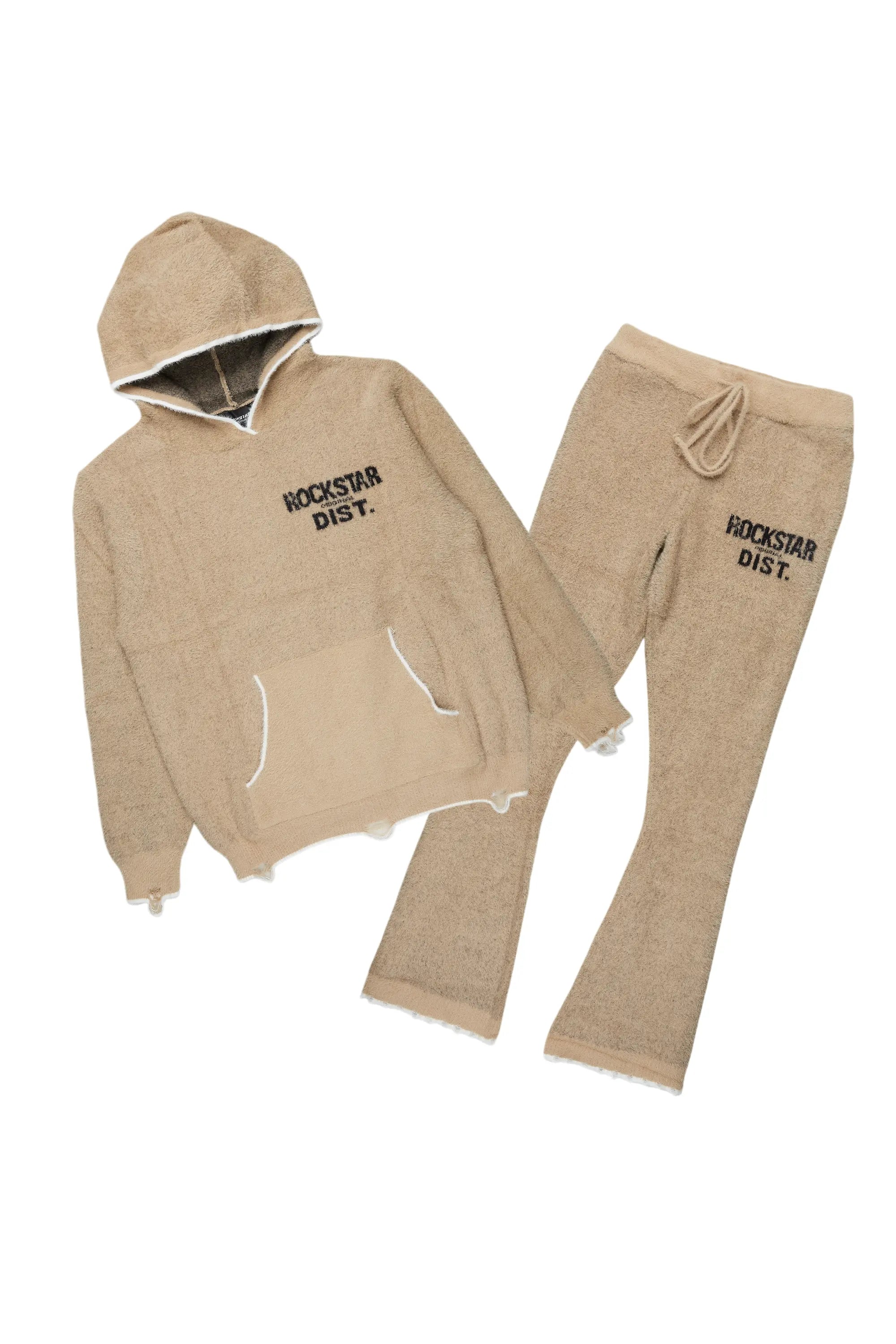 Lake Mohair Beige Stacked Knit Track Set