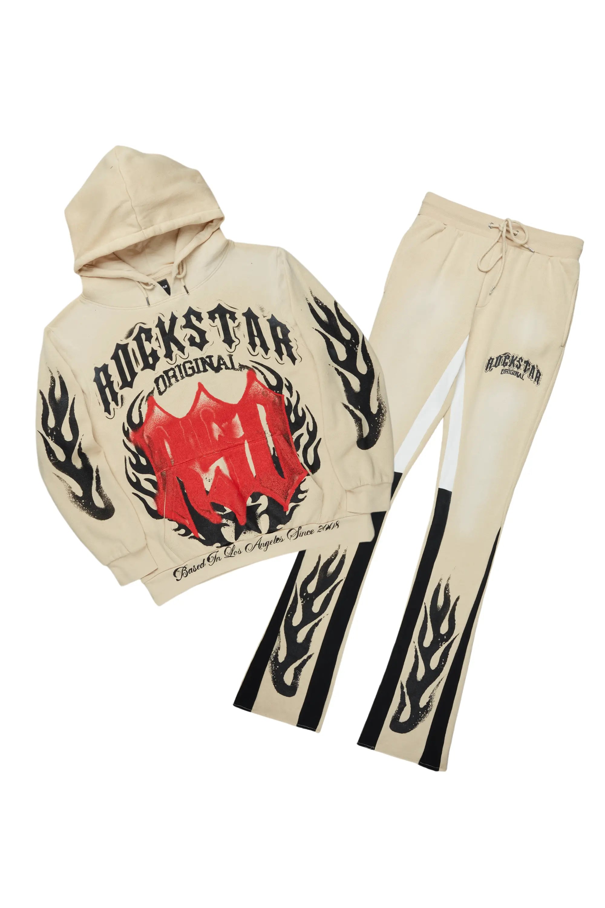 Boaz Beige Stacked Flare Hoodie Track Set