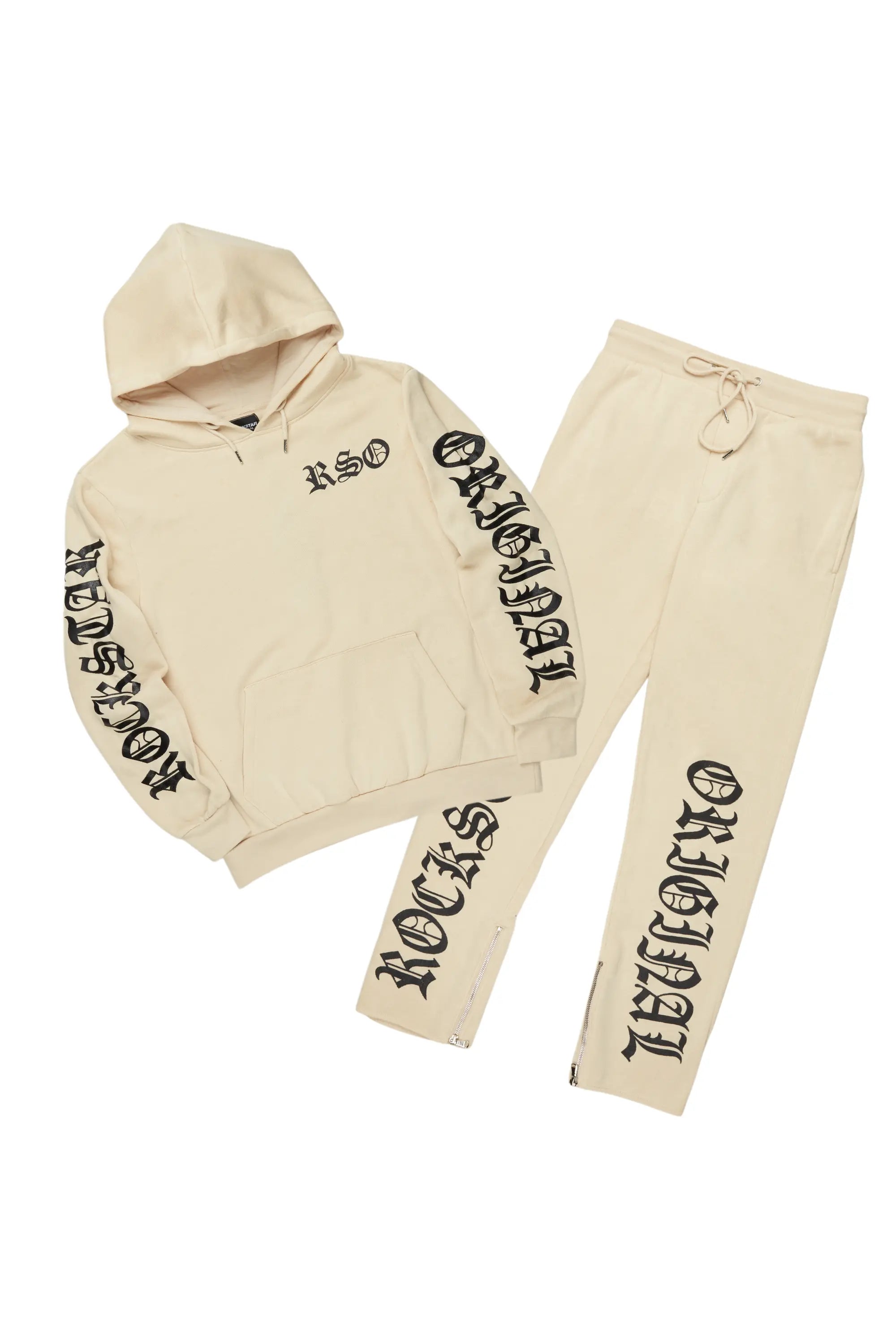 Alonzo Beige Slim Fit Hoodie Track Set