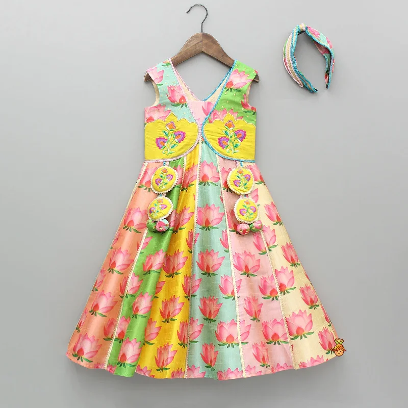 Floral Multicoloured Flared Kurti With Matching Hairband