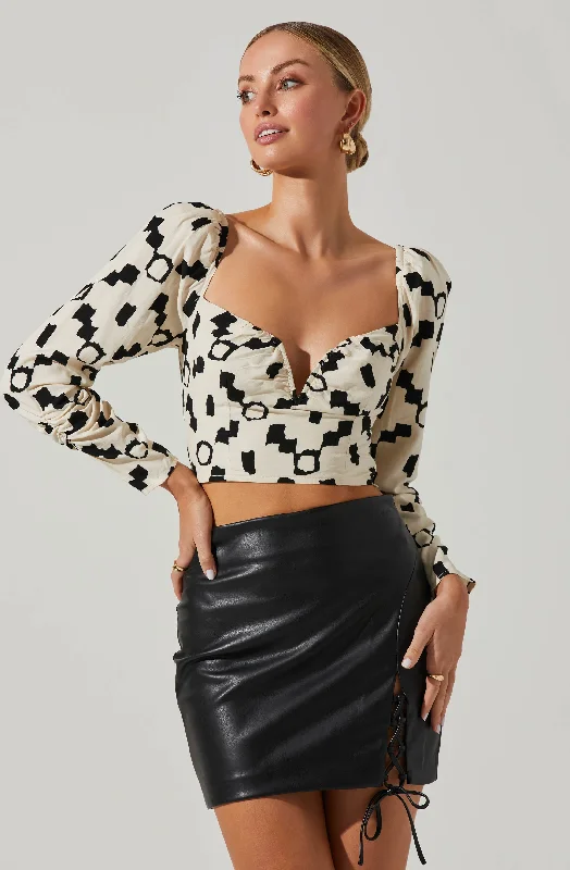 Julia Geo Print Long Sleeve Crop Top