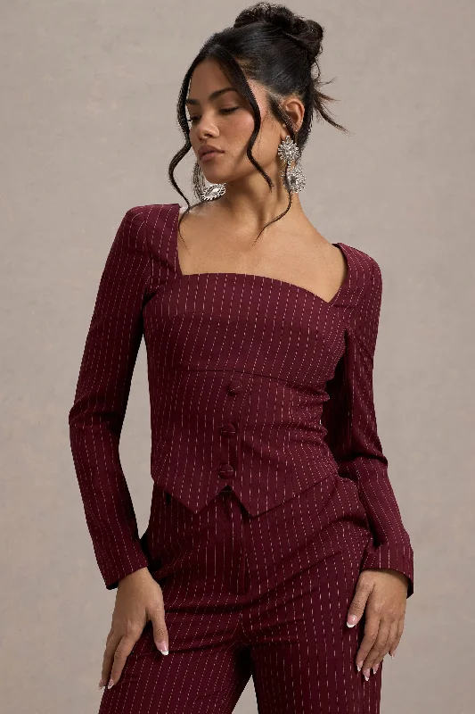 Los Angeles | Wine Pinstripe Tailored Top