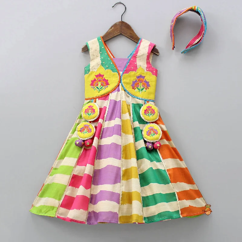 Multicolour Flared Kurti And Matching Hairband