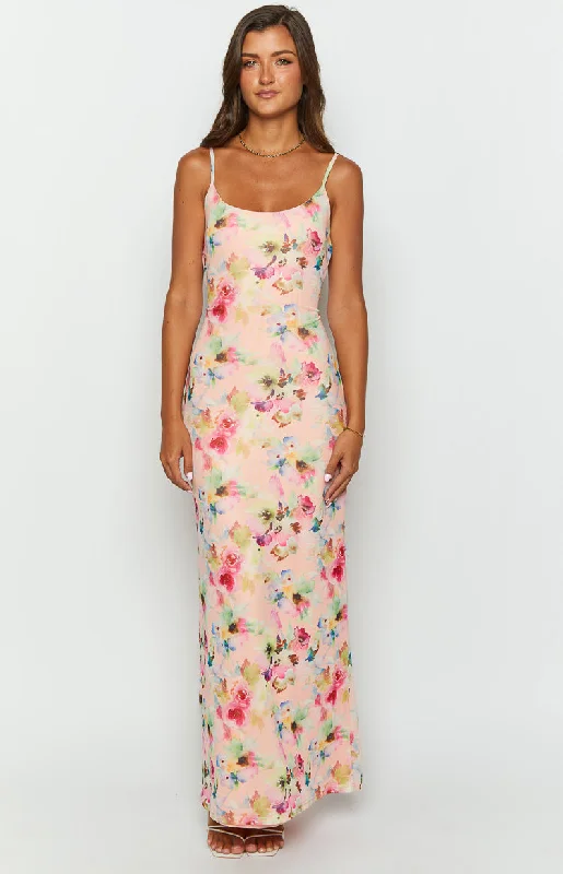 Aster Pink Floral Mesh Maxi Dress