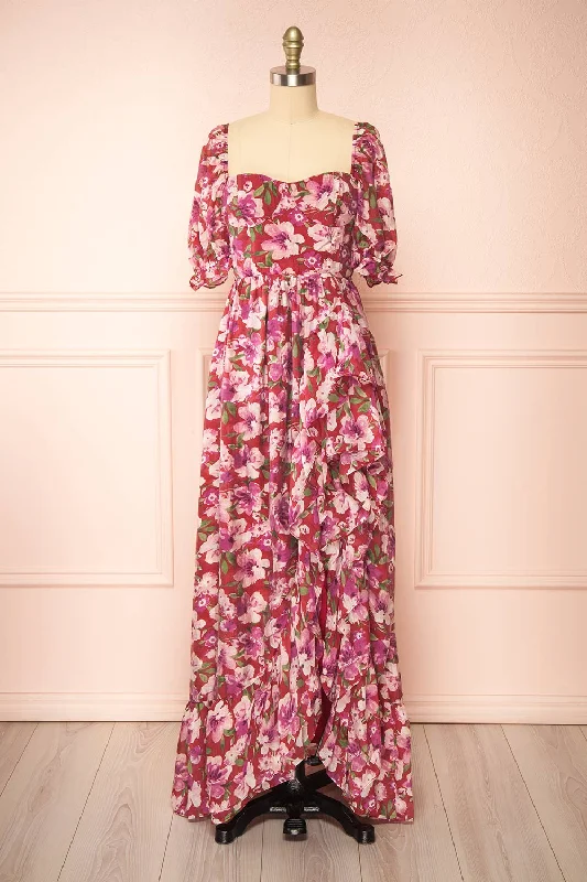 Nardai | Burgundy Empire Waist Floral Maxi Dress