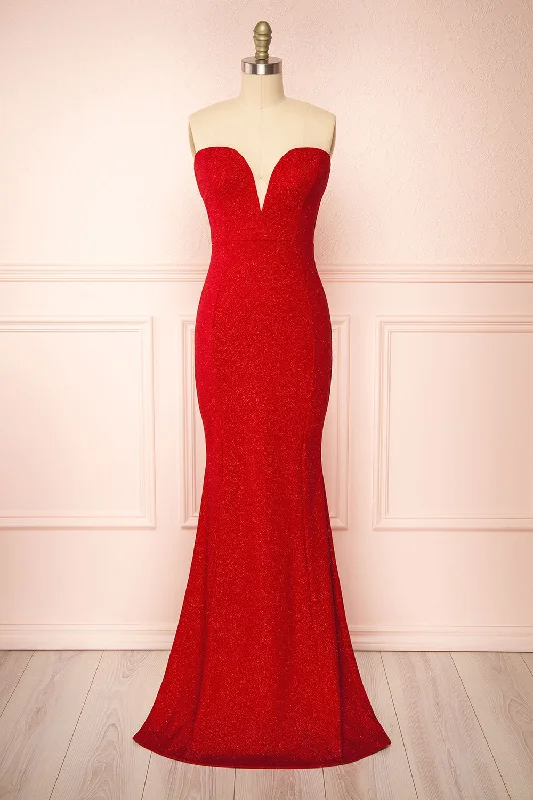 Norcia Red | Shimmery Bustier Mermaid Maxi Dress