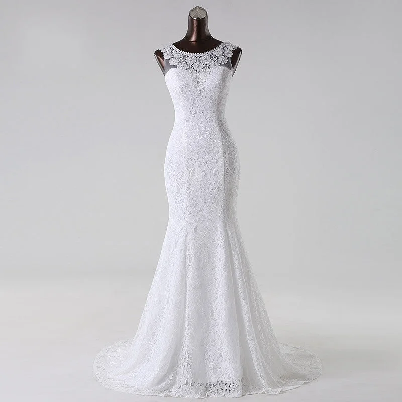 Long Scoop Lace Mermaid Wedding Dresses Bridal Dress