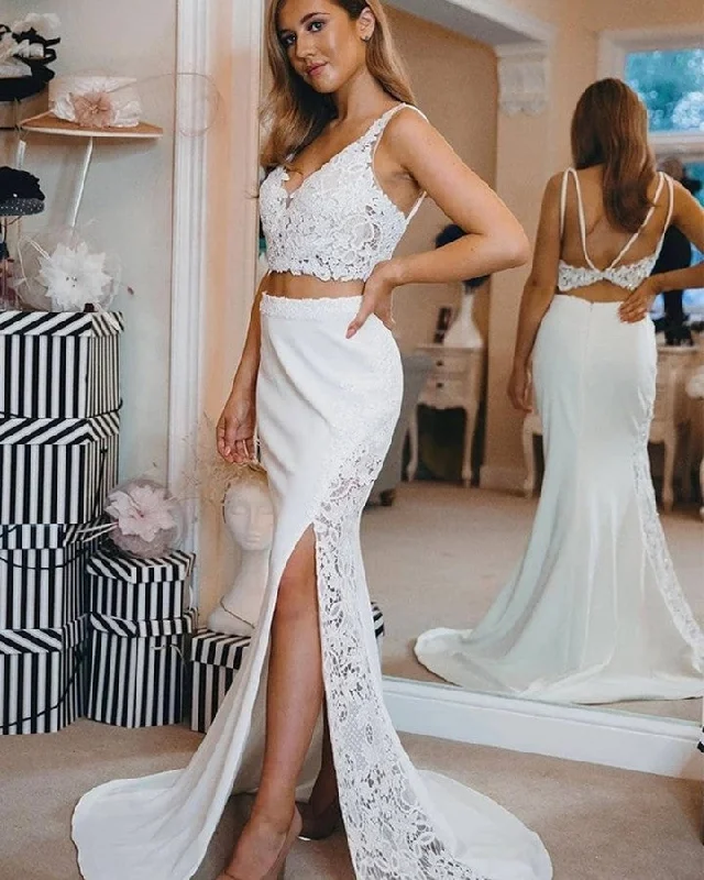 Sexy Straps Mermaid Two Pieces Beach Wedding Dresses Maxi Dress