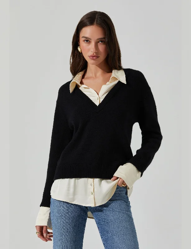 Jianna Layered Sweater, Black/Cream