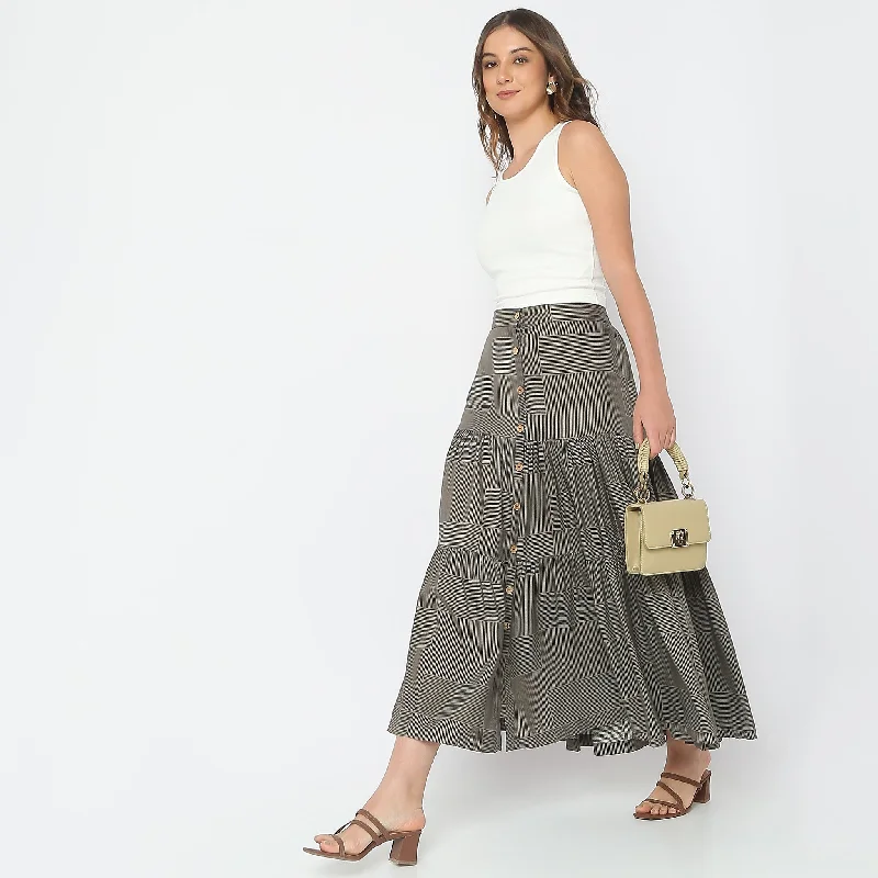 Flare Fit Printed High Rise Skirt