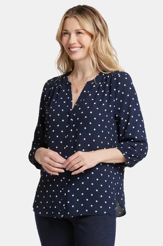 Pintuck Blouse - Indigo Dot